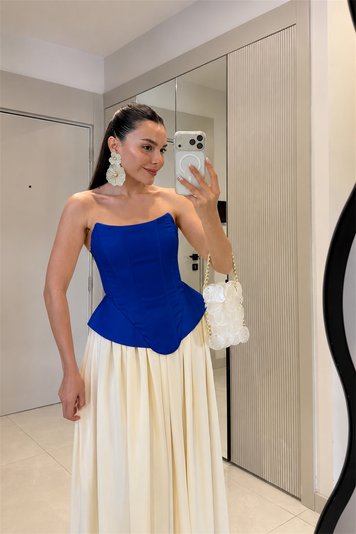 Mirena Saks Saten Straplez Korse Büstiyer
