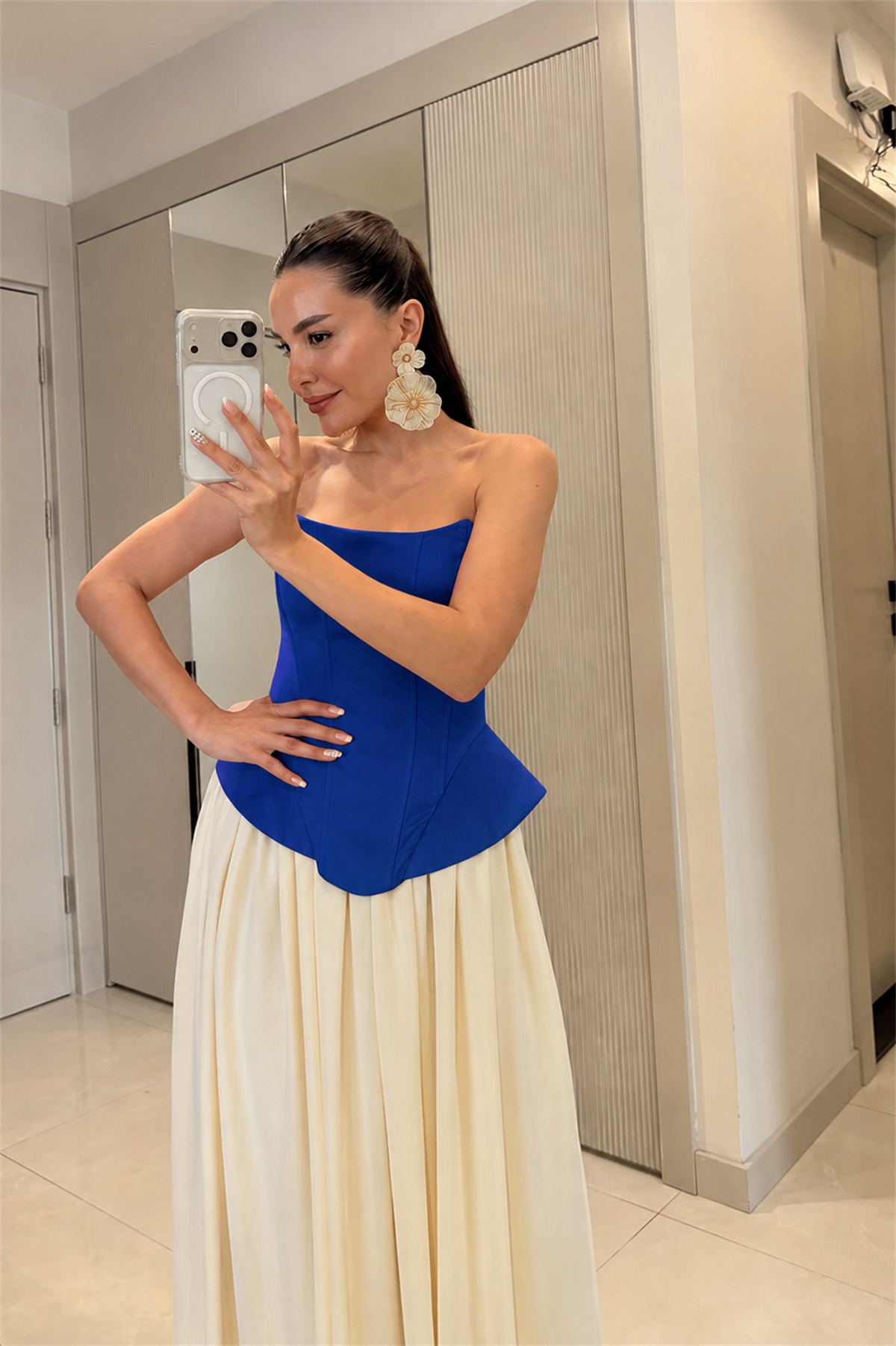 Mirena Saks Saten Straplez Korse Büstiyer