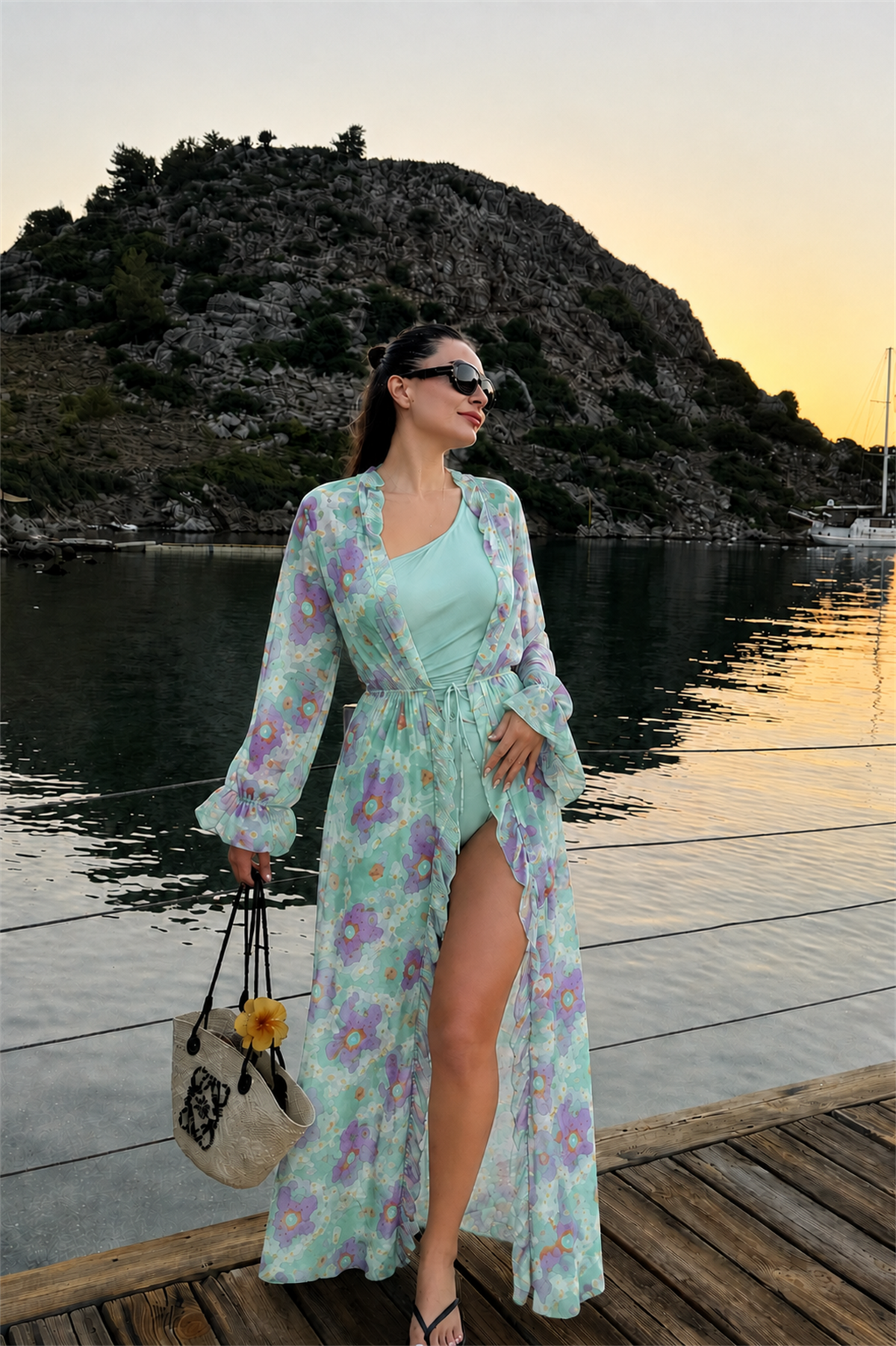 Mireya Çiçek Desen Bağlamalı Kimono