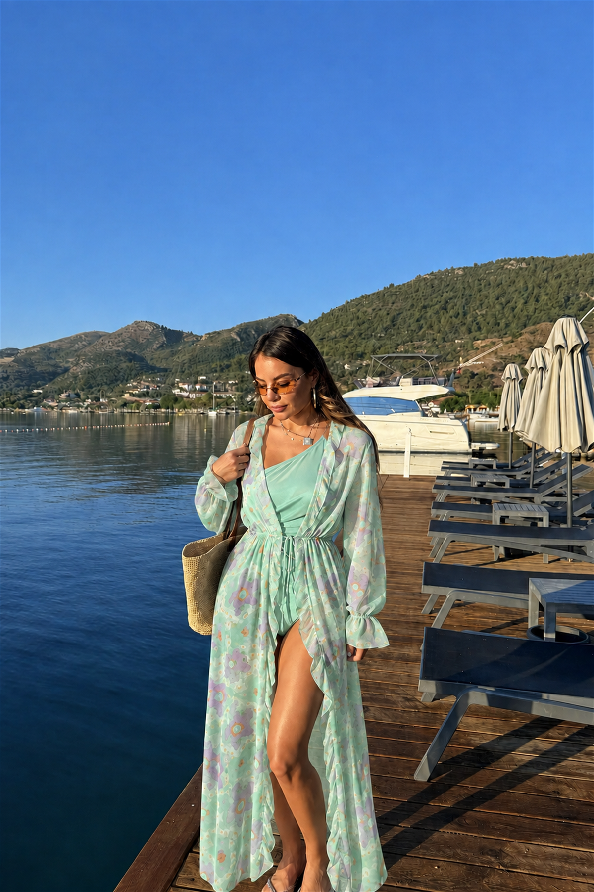 Mireya Çiçek Desen Bağlamalı Kimono