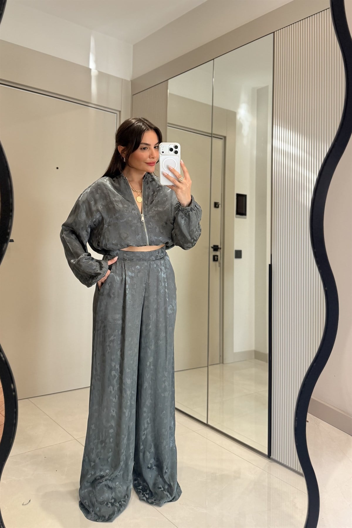 Mishel Çağla Jakarlı Saten Takım