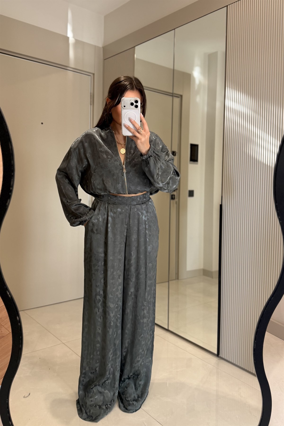 Mishel Çağla Jakarlı Saten Takım