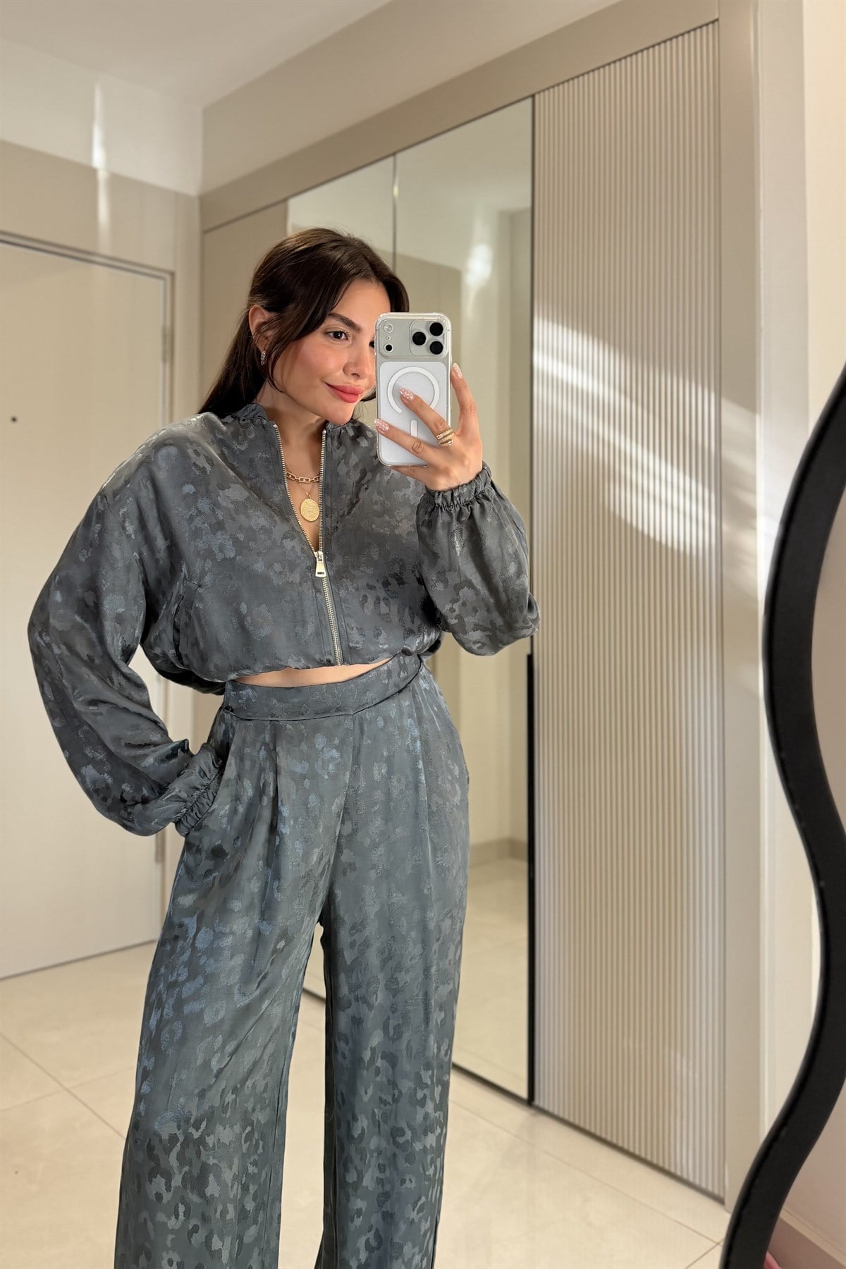 Mishel Çağla Jakarlı Saten Takım