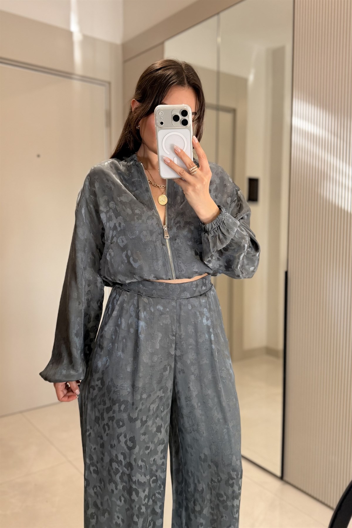 Mishel Çağla Jakarlı Saten Takım
