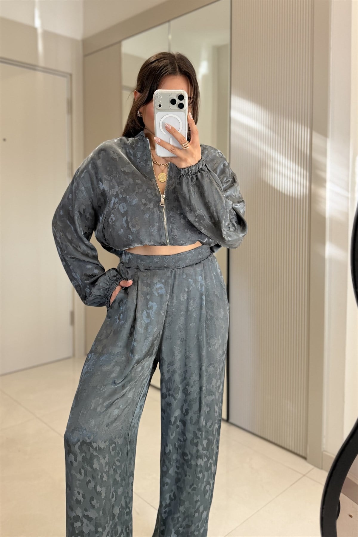 Mishel Çağla Jakarlı Saten Takım