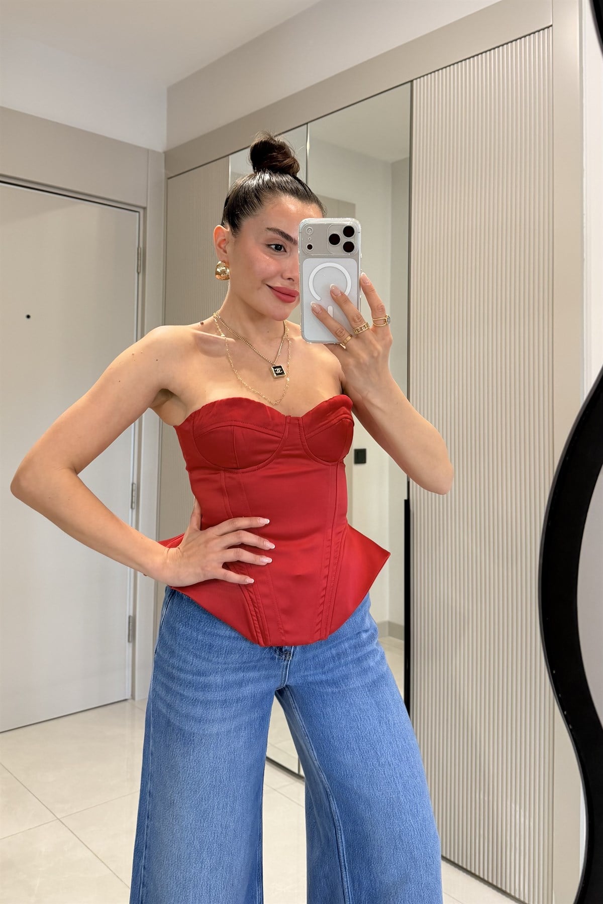 Misu Kırmızı Straplez Saten Büstiyer