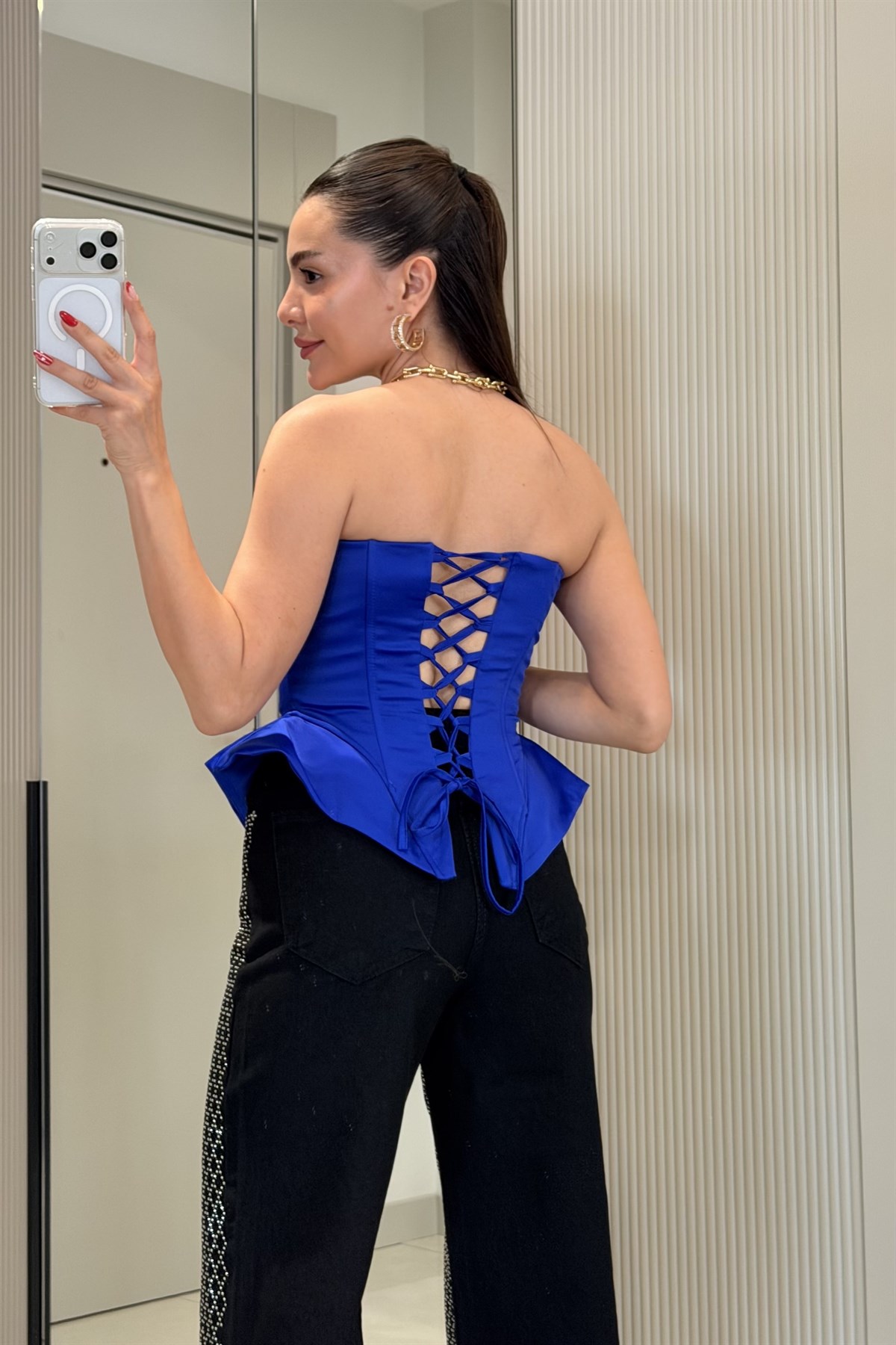 Misu Saks Straplez Saten Büstiyer