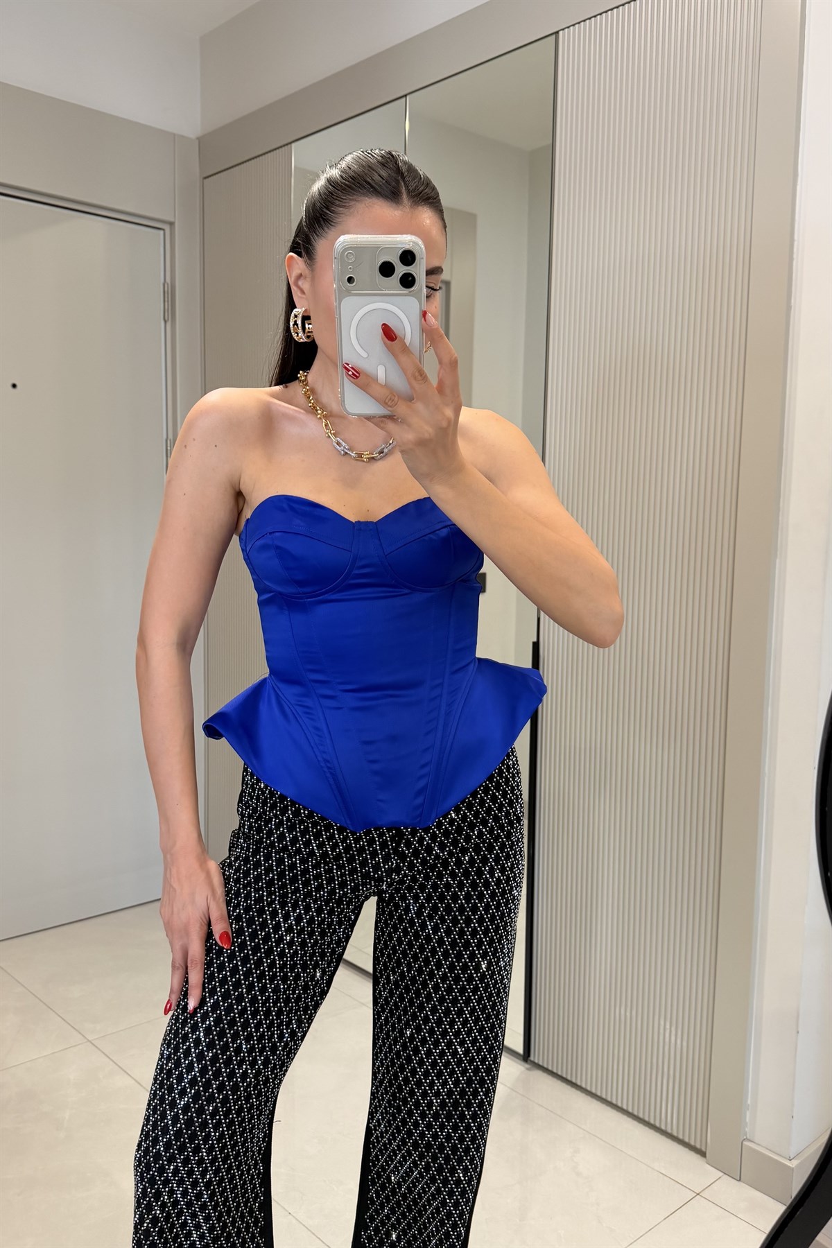 Misu Saks Straplez Saten Büstiyer