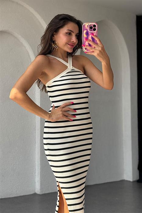 Mitra Orijinal Triko Çizgili Elbise