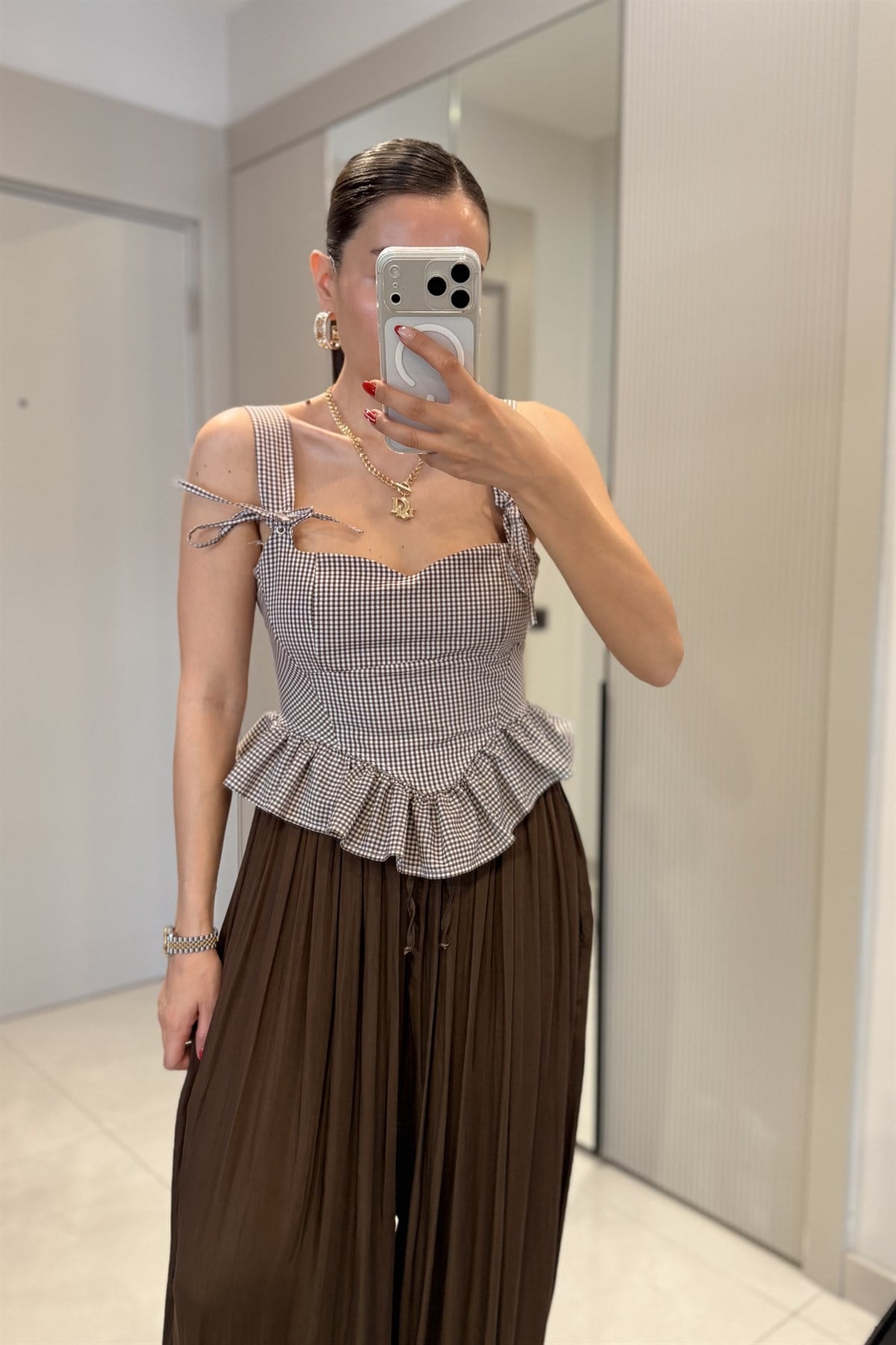 Moana Kahve Pötikare Volanlı Büstiyer 