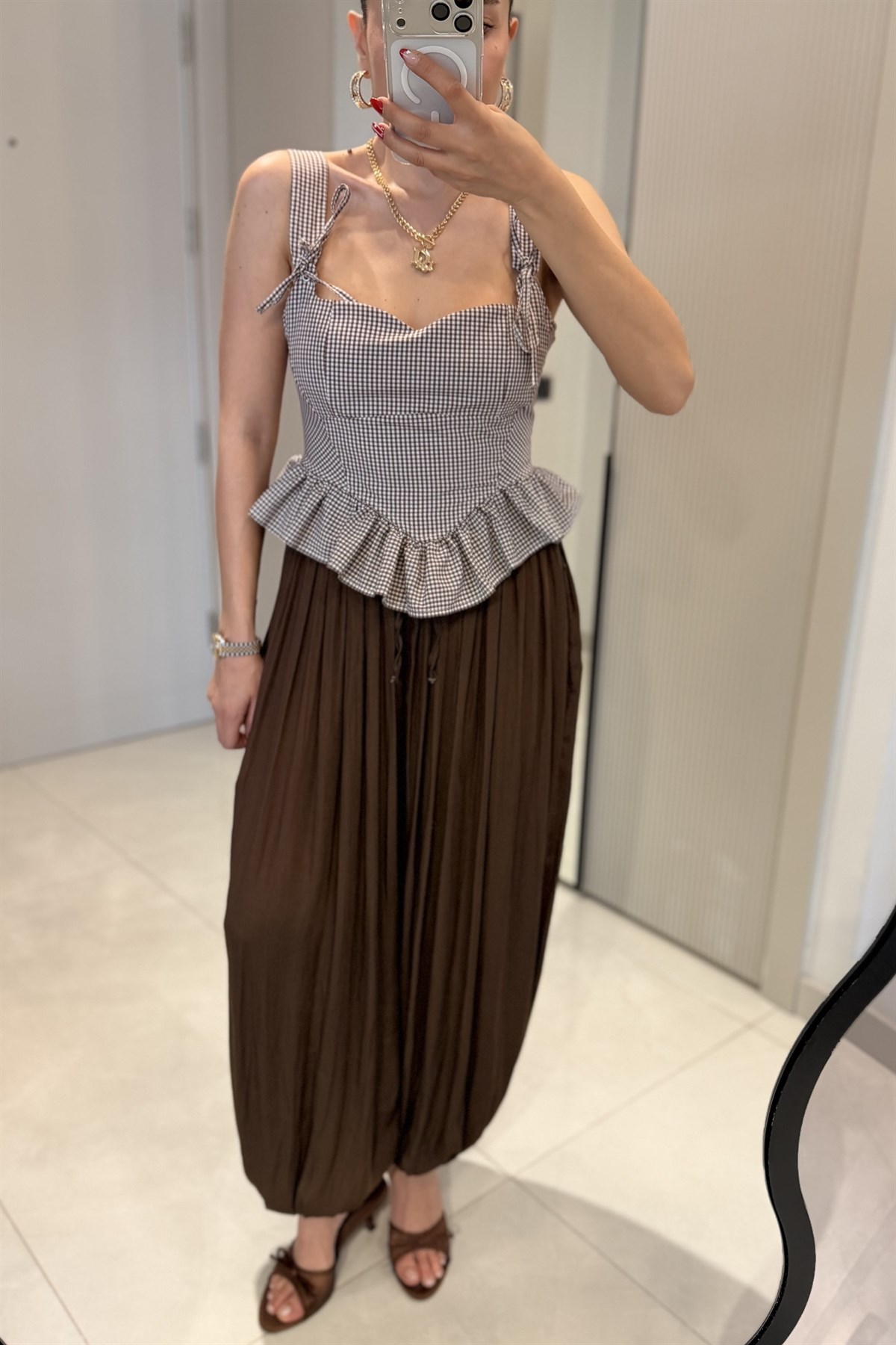 Moana Kahve Pötikare Volanlı Büstiyer 
