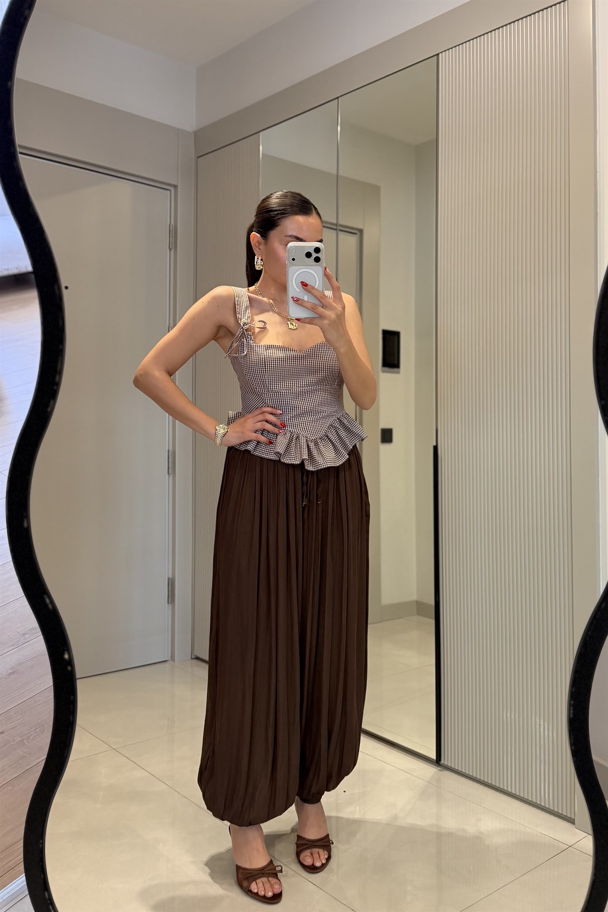 Moana Kahve Pötikare Volanlı Büstiyer 