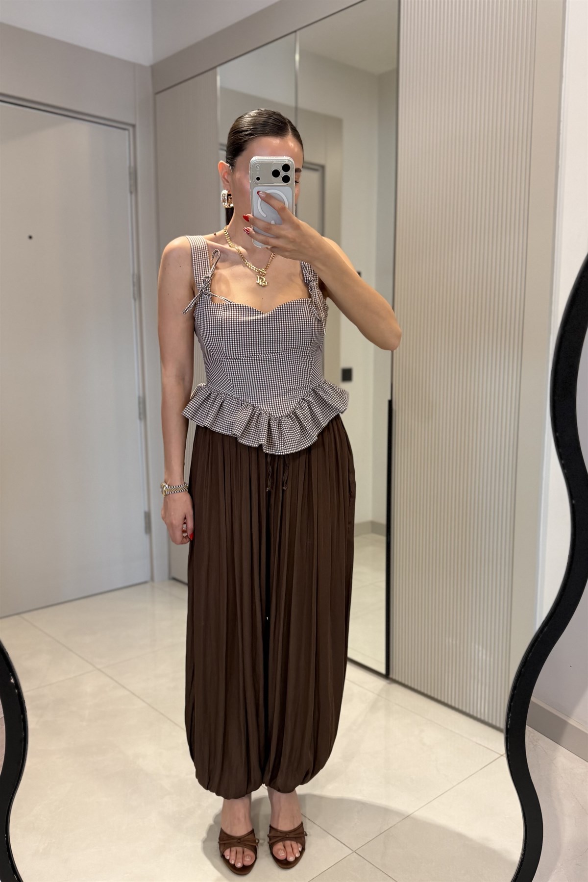 Moana Kahve Pötikare Volanlı Büstiyer 