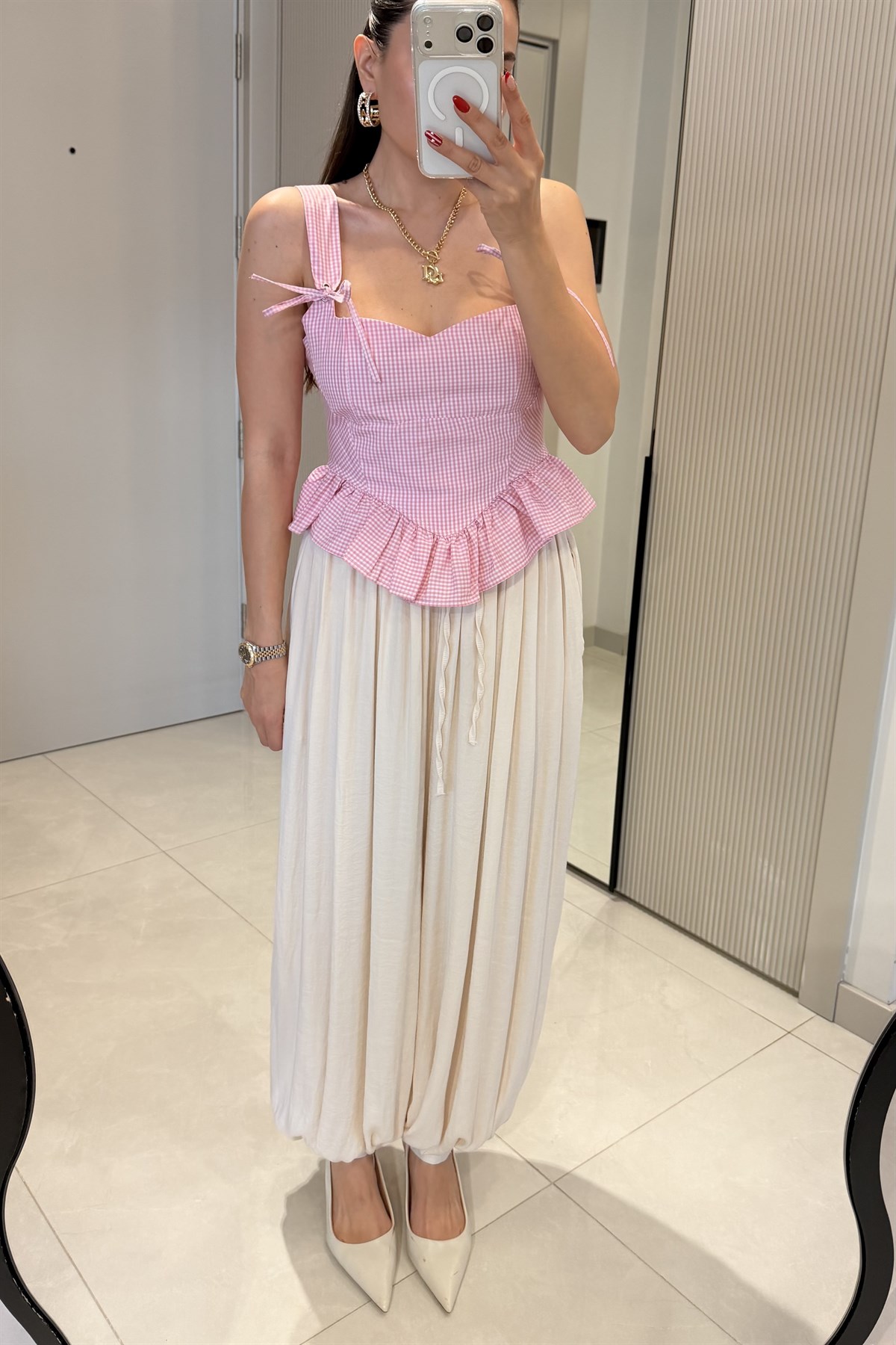 Moana Pembe Pötikare Volanlı Büstiyer 