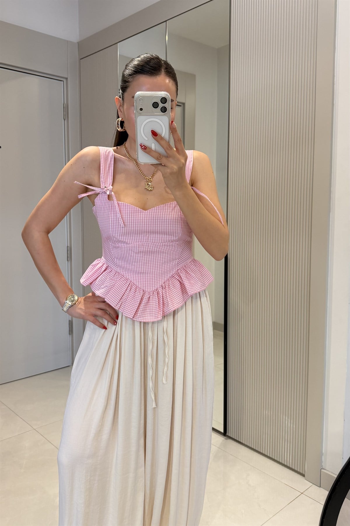 Moana Pembe Pötikare Volanlı Büstiyer 