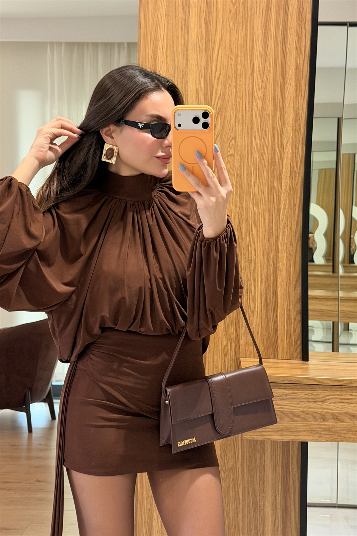 Moira Açık Kahve İkili Parça Dökümlü Elbise
