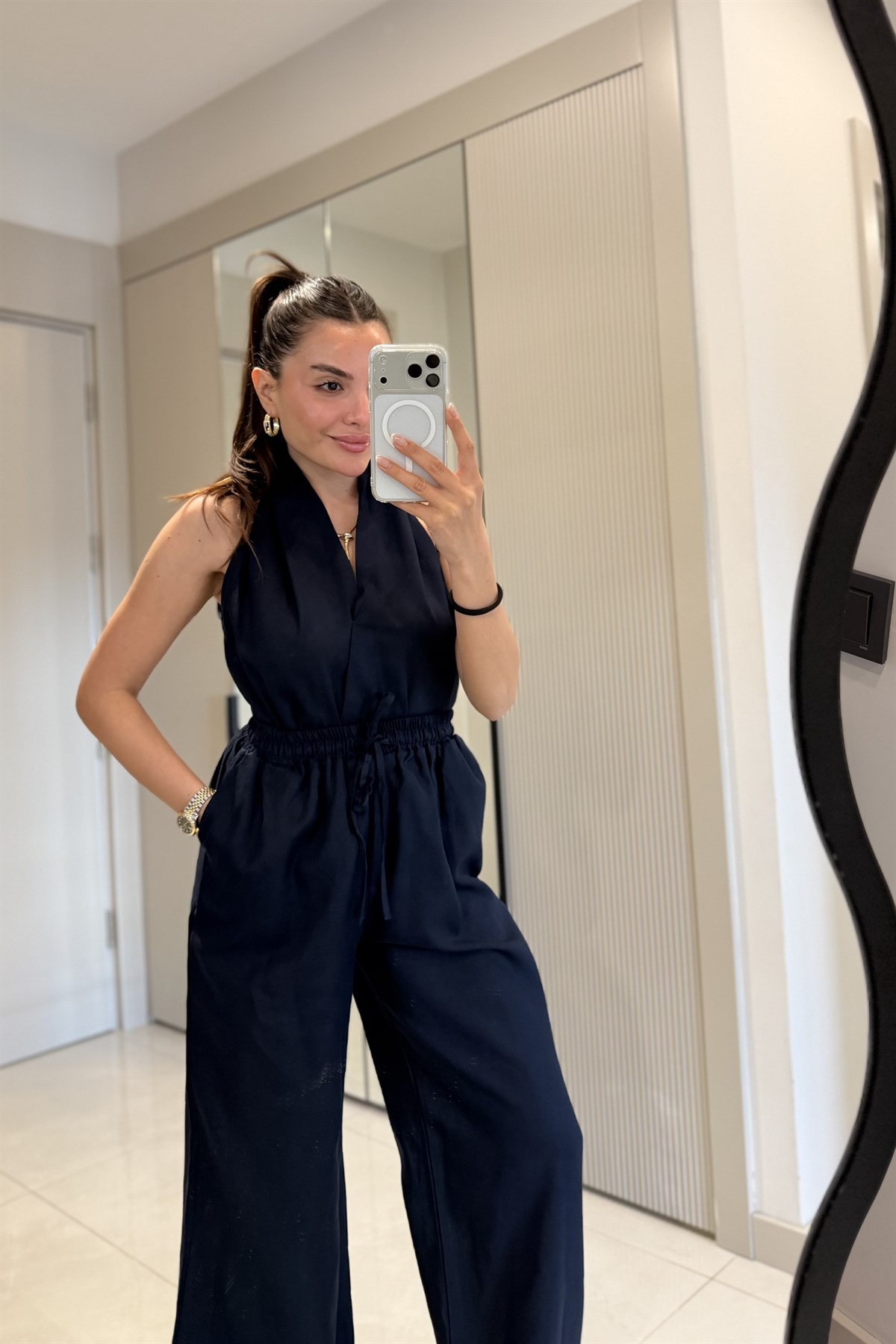 Moiss Lacivert Keten Bel Lastikli Takım