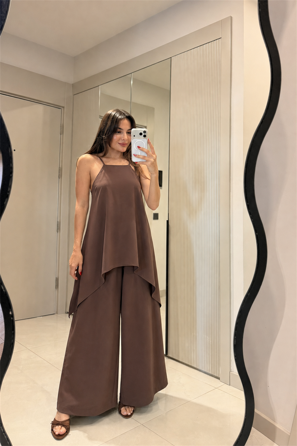 Molane Kahve Deri Askılı Tasarım Tulum
