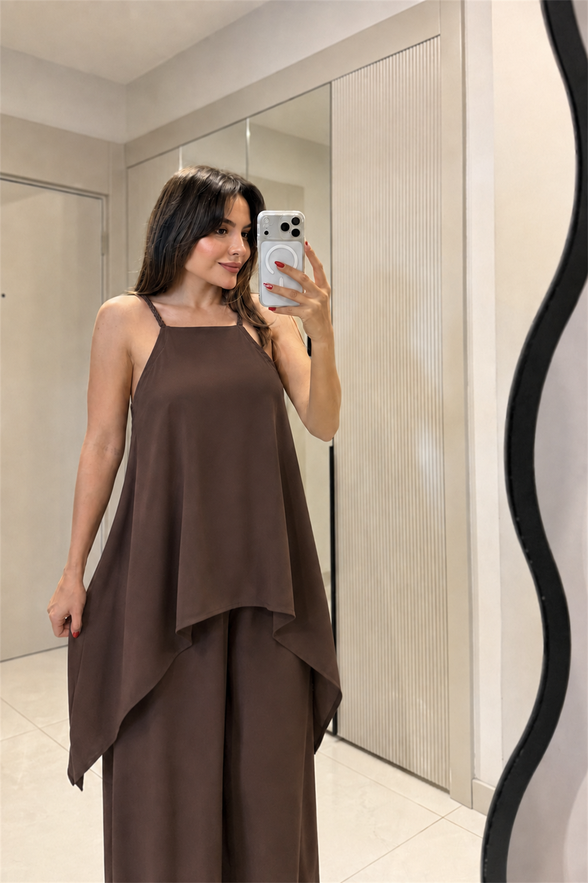 Molane Kahve Deri Askılı Tasarım Tulum