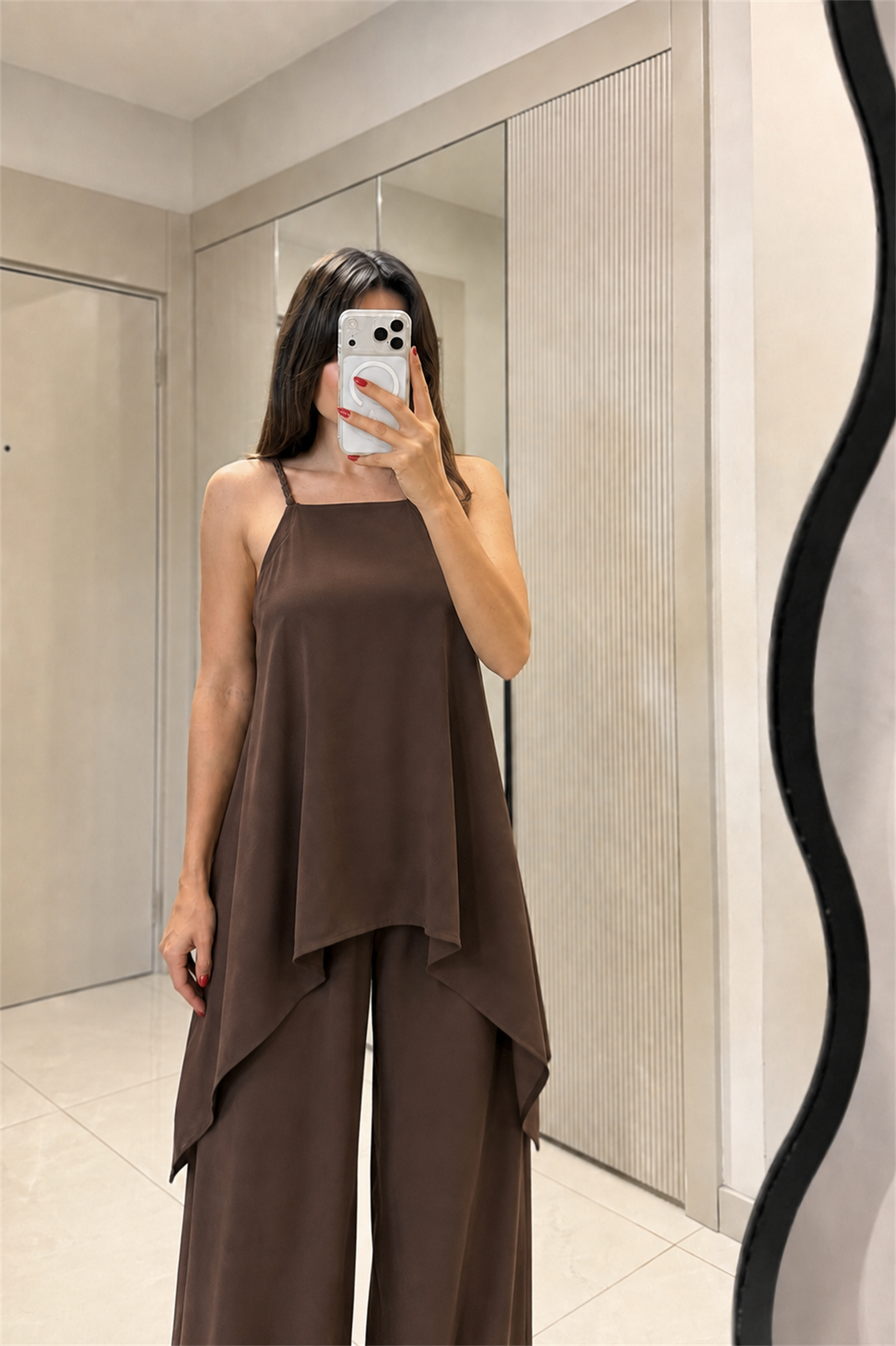 Molane Kahve Deri Askılı Tasarım Tulum