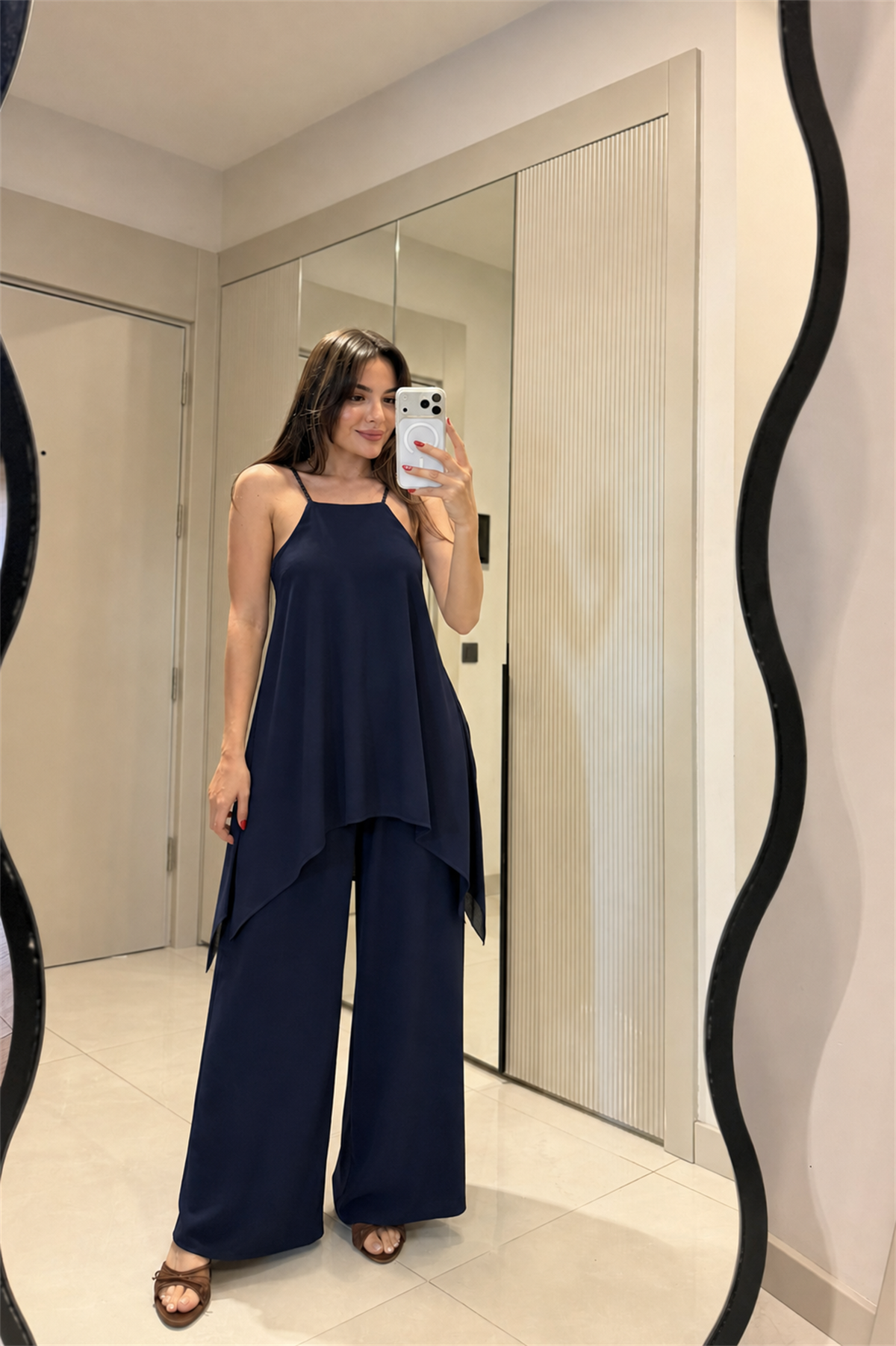 Molane Lacivert Deri Askılı Tasarım Tulum