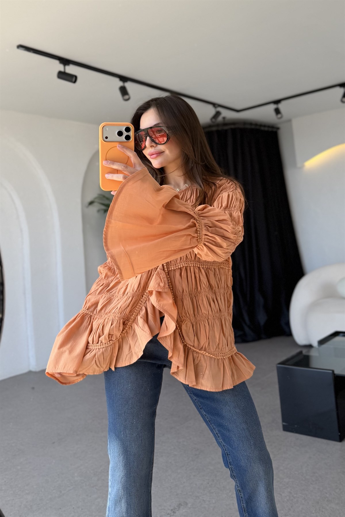 Molina Turuncu Vual Gipeli Gömlek