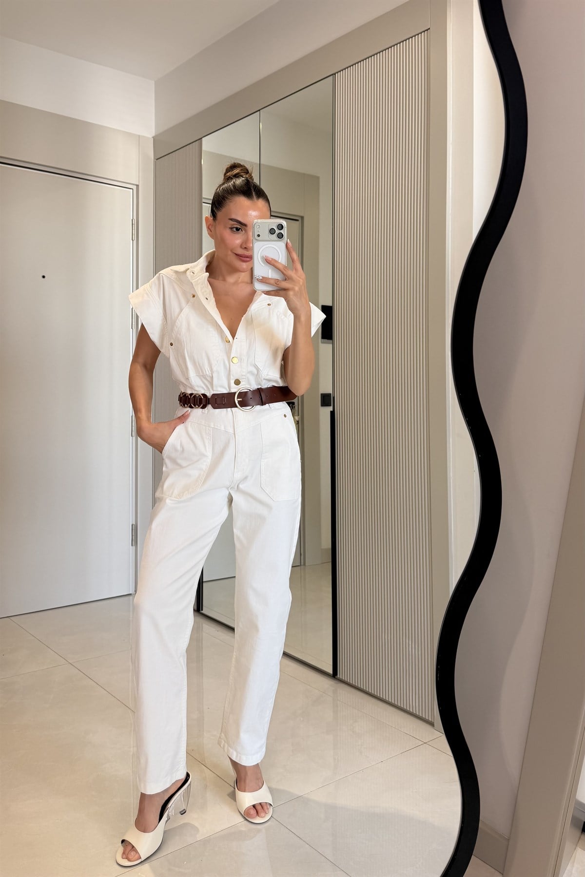 Monaco Beyaz Gabardin Kot Tulum