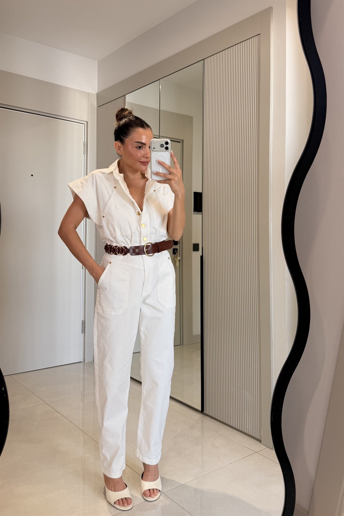 Monaco Beyaz Gabardin Kot Tulum