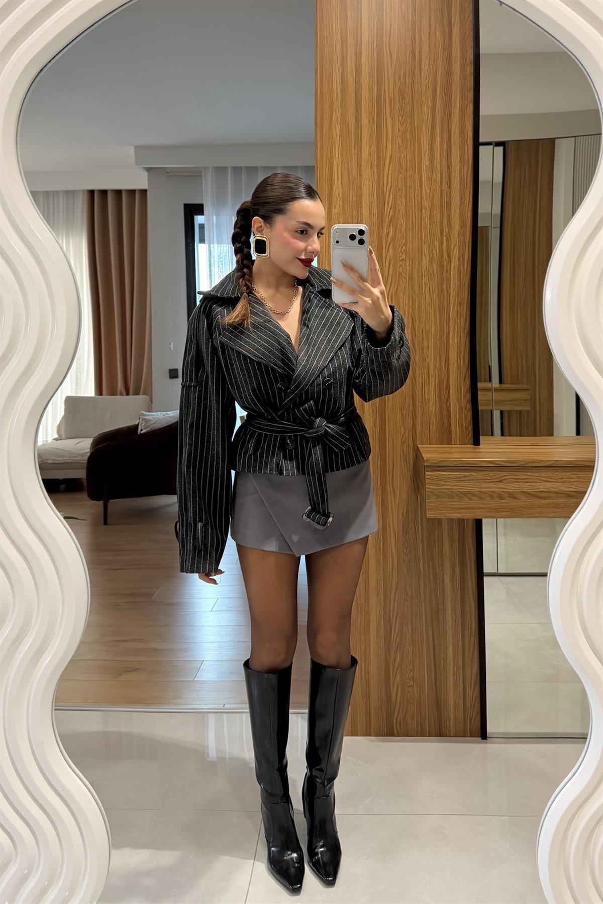 Monalisa Çizgili Kaşe Ceket