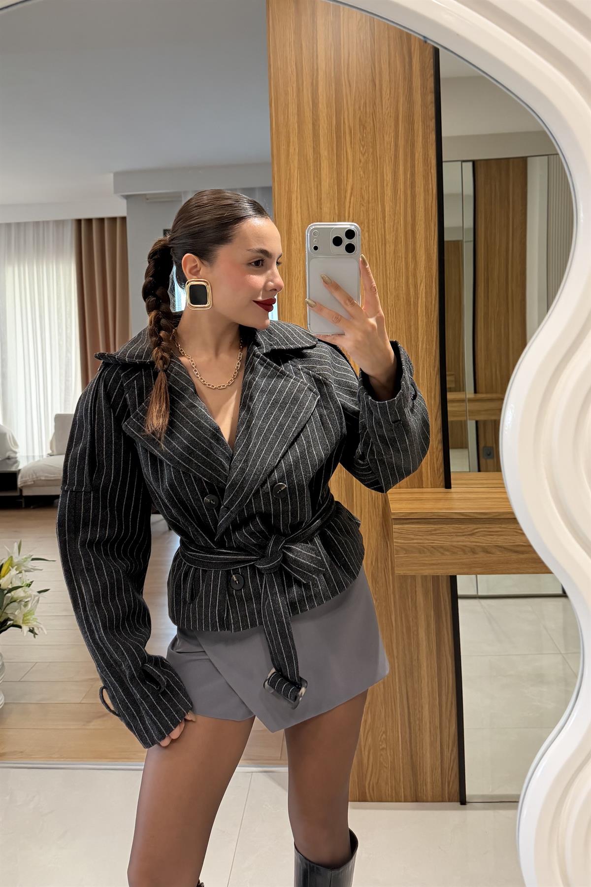 Monalisa Çizgili Kaşe Ceket