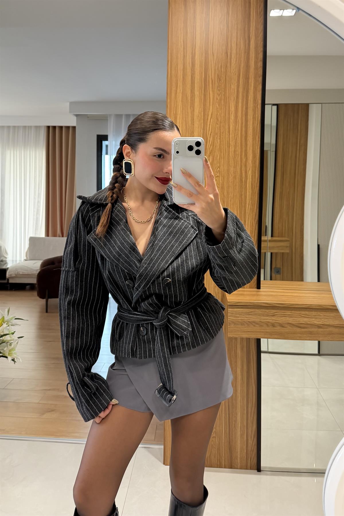 Monalisa Çizgili Kaşe Ceket