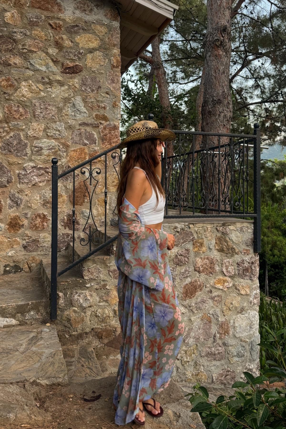 Moncada Mavi Şifon Kimonolu Takım