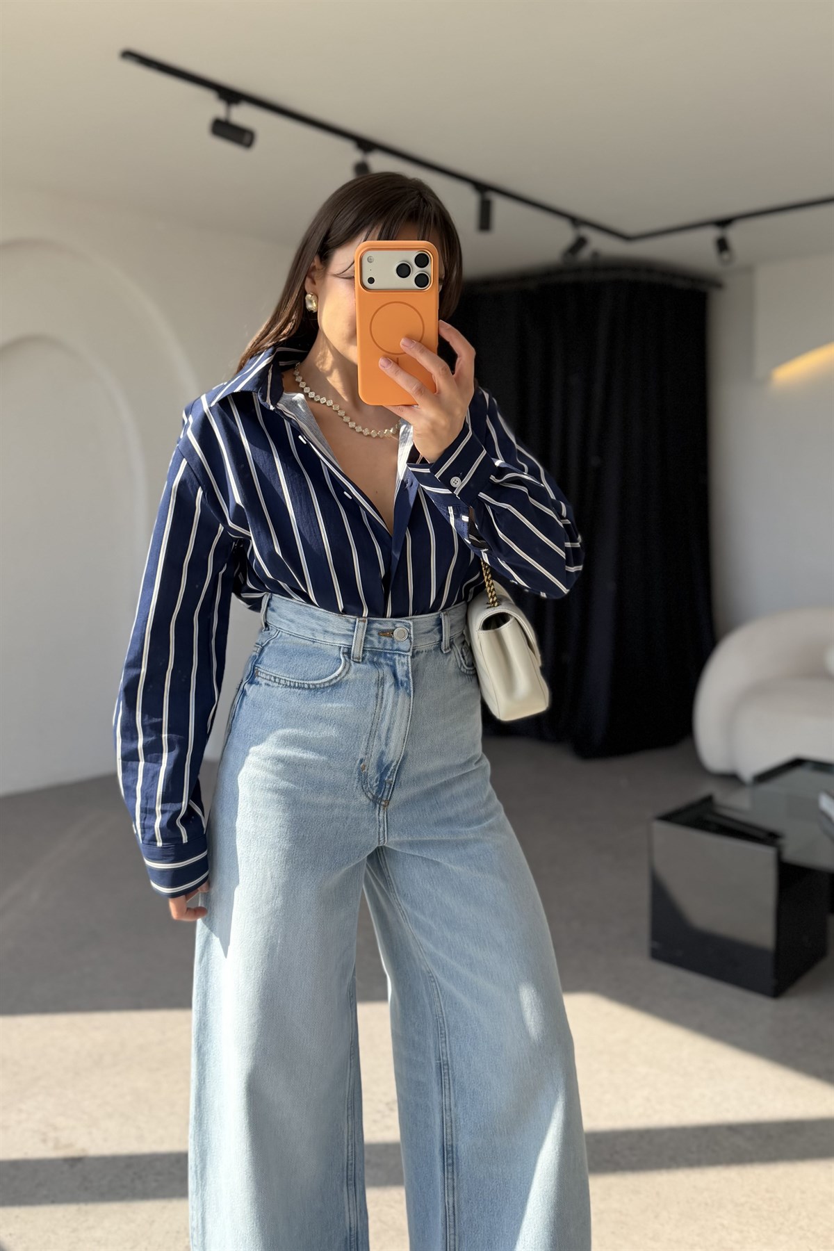 Monce Lacivert Çizgili Poplin Gömlek