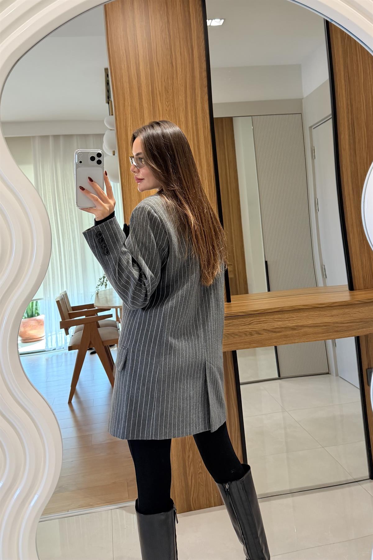 Monder Antrasit Çizgili Kaşe Blazer 