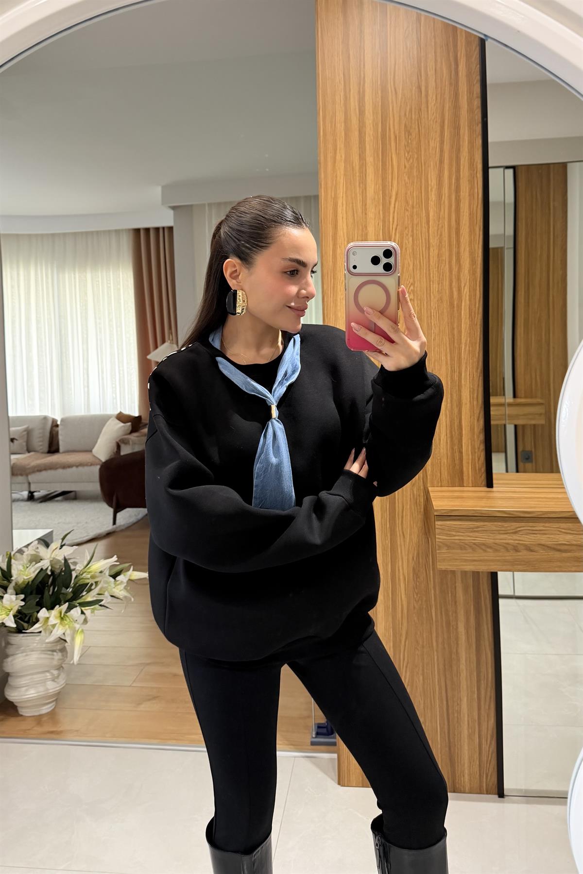 Monex Siyah Şardonlu Sırt Desenli Sweat