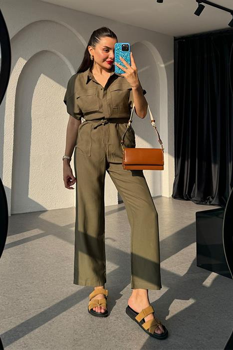 Monie Cep Detaylı Haki Tulum