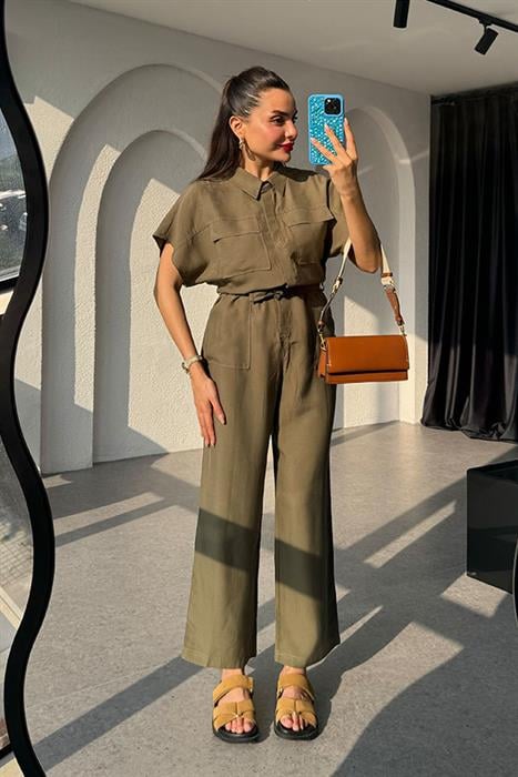 Monie Cep Detaylı Haki Tulum