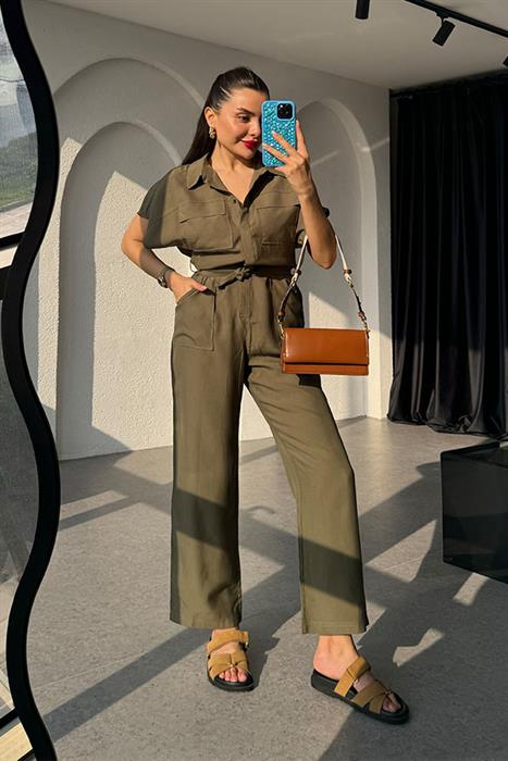 Monie Cep Detaylı Haki Tulum