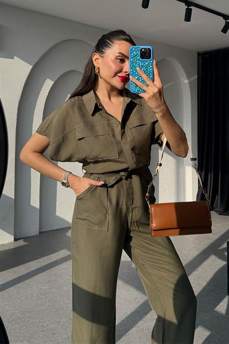 Monie Cep Detaylı Haki Tulum