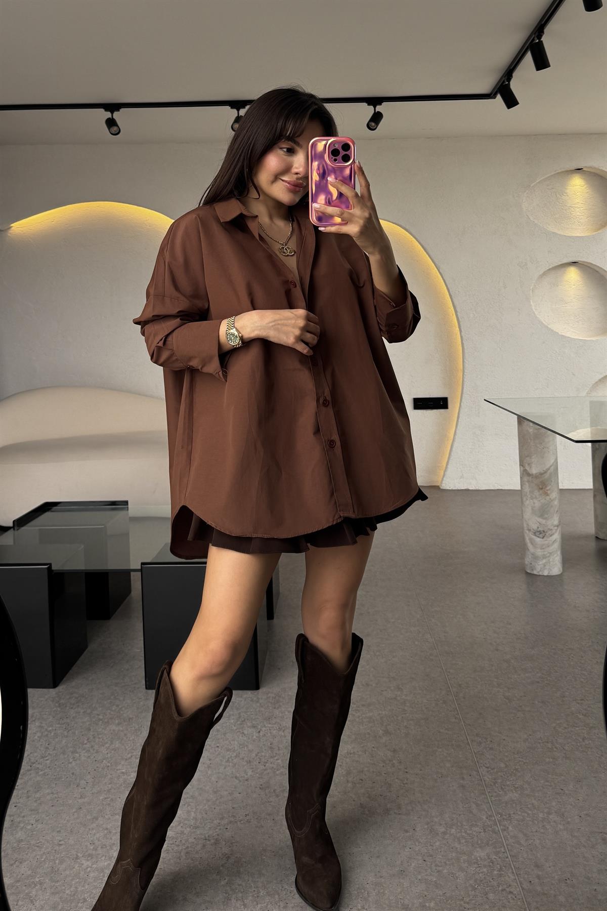 Monster Acı Kahve Oversize Gömlek