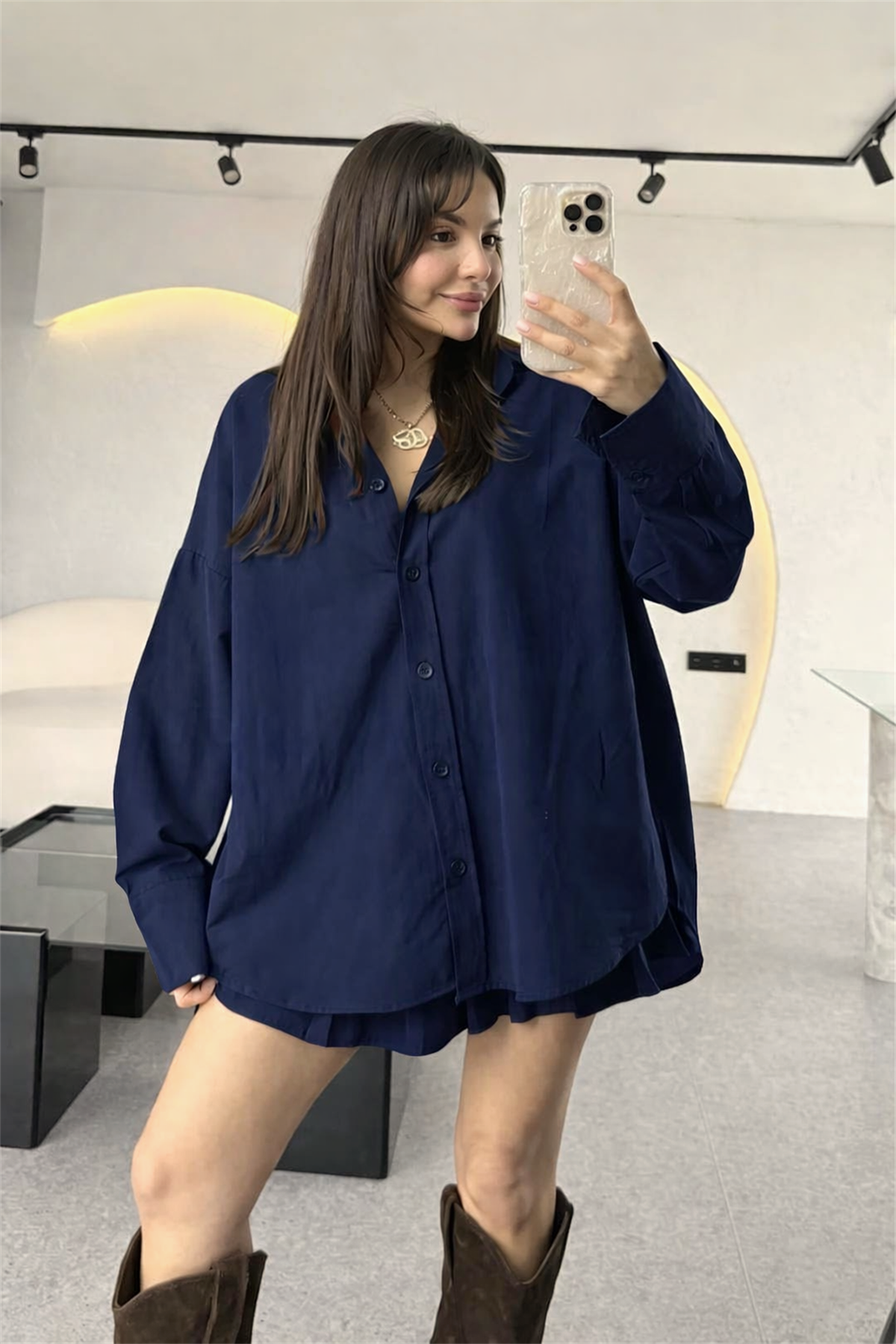 Monster Lacivert Oversize Gömlek