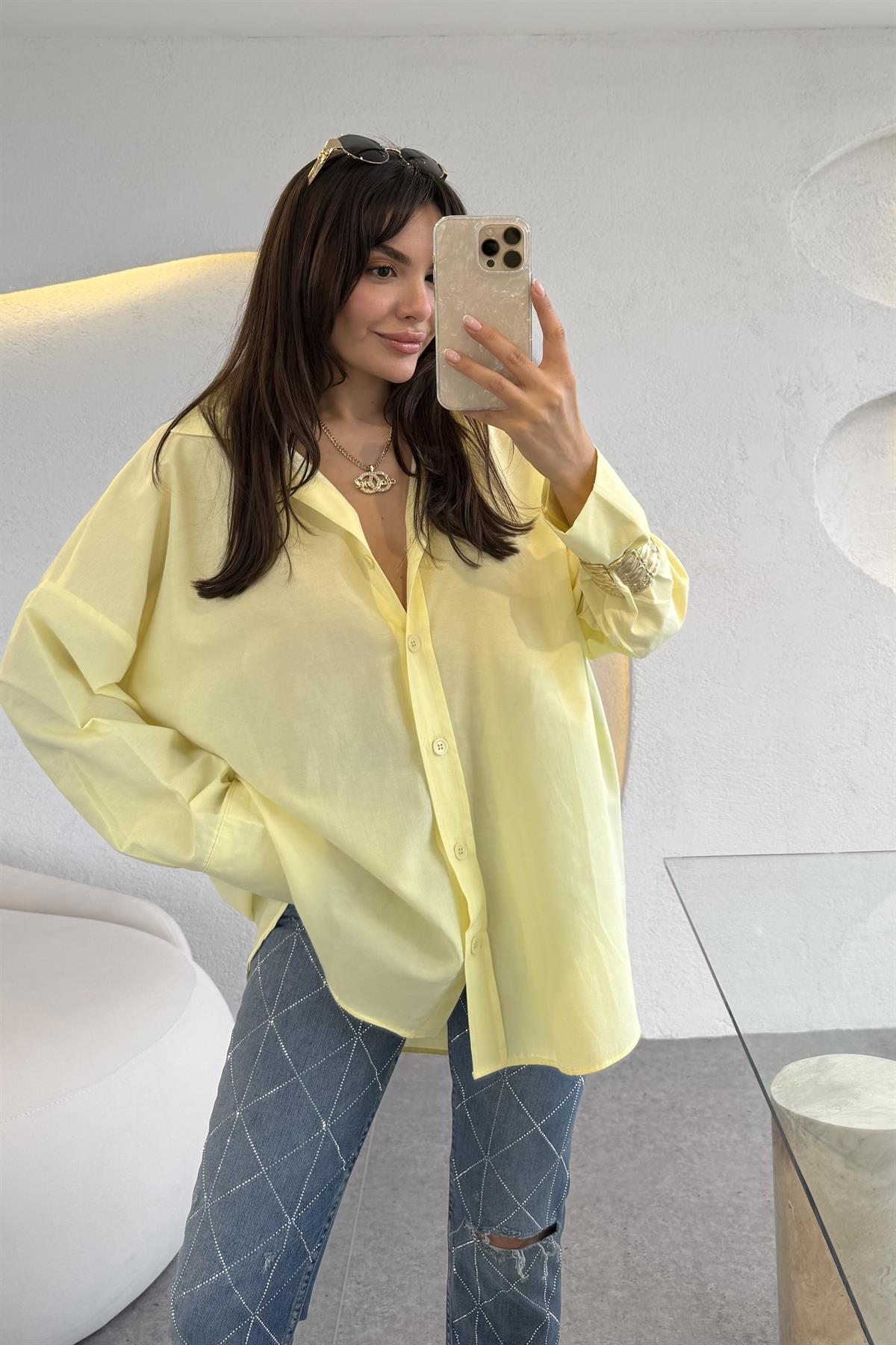 Monster Sarı Oversize Gömlek