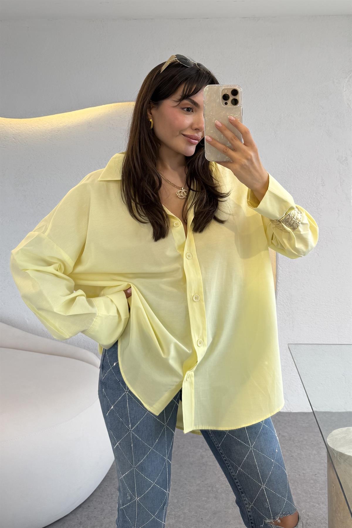 Monster Sarı Oversize Gömlek