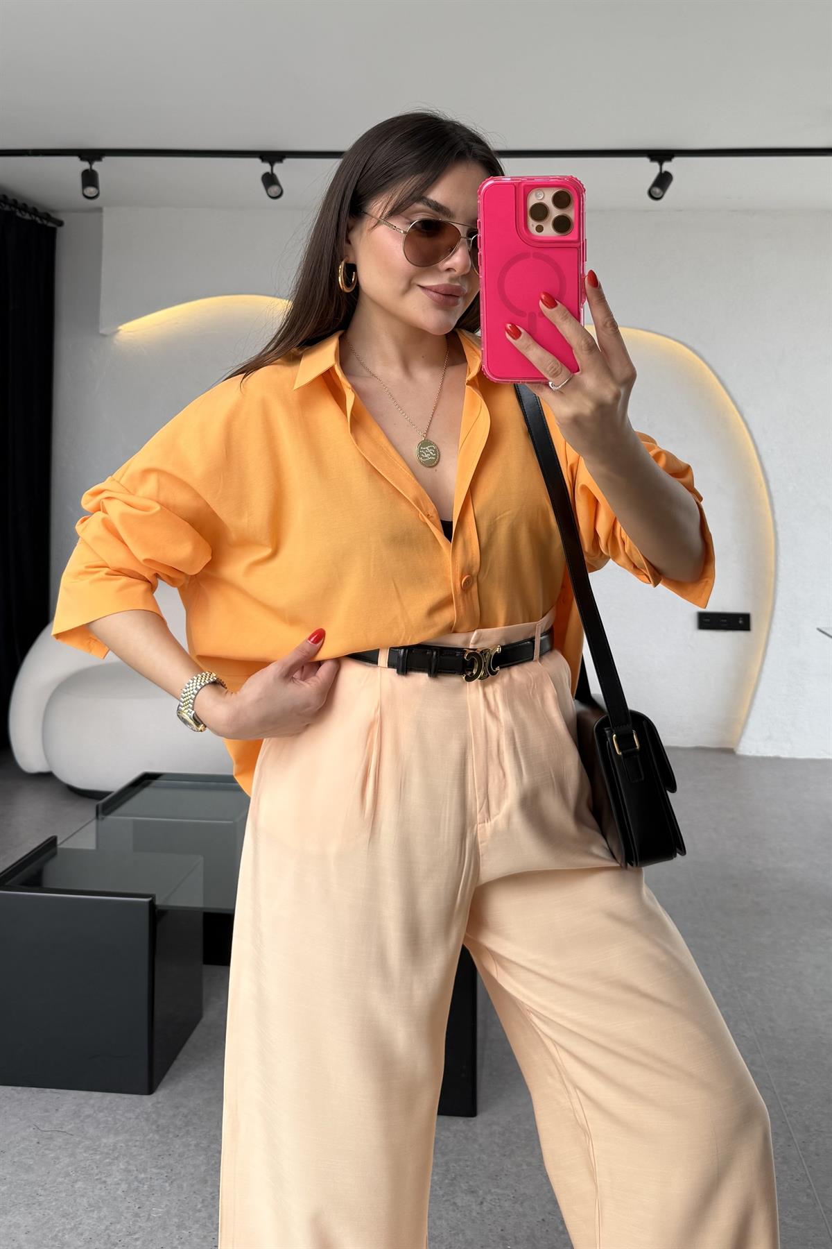 Monster Turuncu Oversize Gömlek