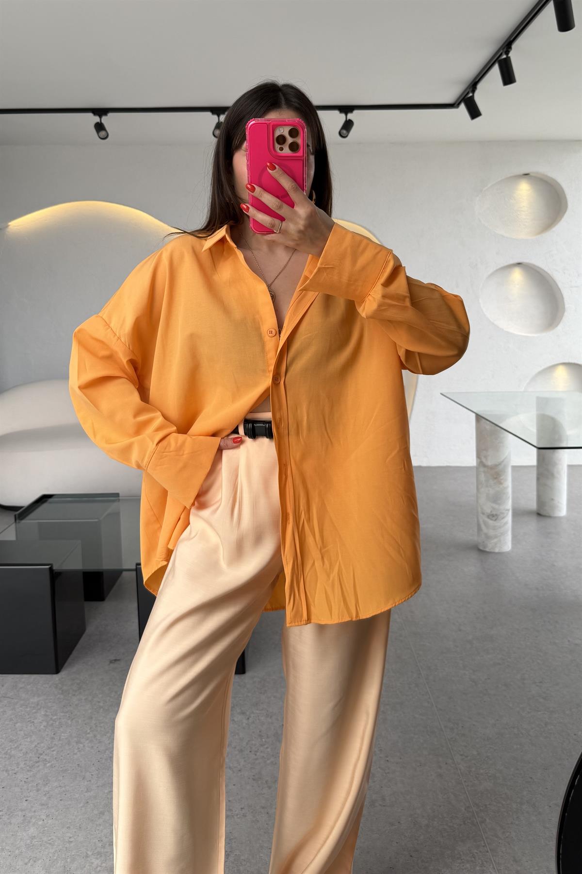 Monster Turuncu Oversize Gömlek