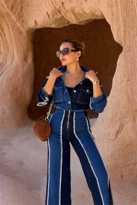 Monte ters dikiş tasarım mom jean - Mavi