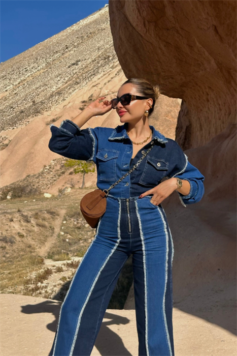 Monte ters dikiş tasarım mom jean - Mavi