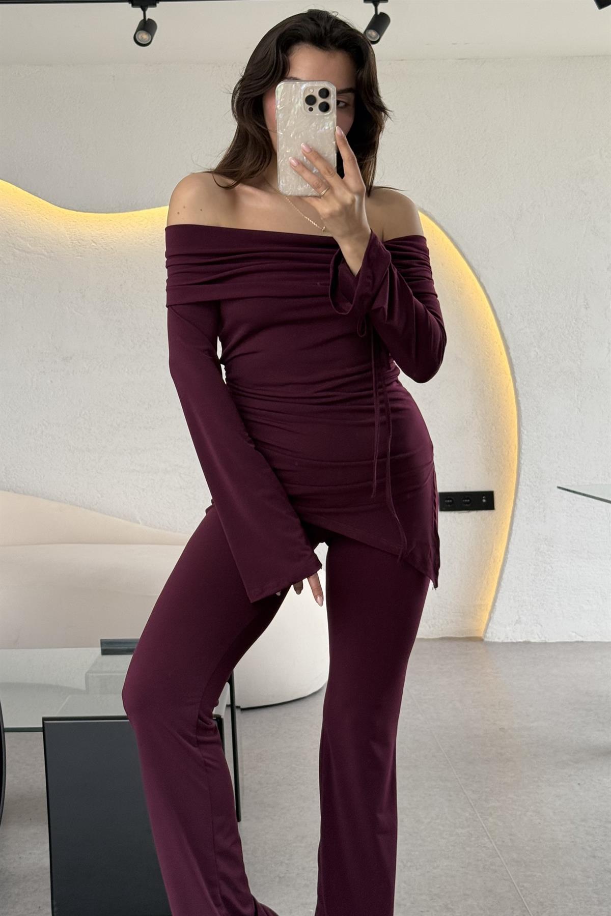 Montella Mürdüm Büzgülü Kayık Yaka Takım