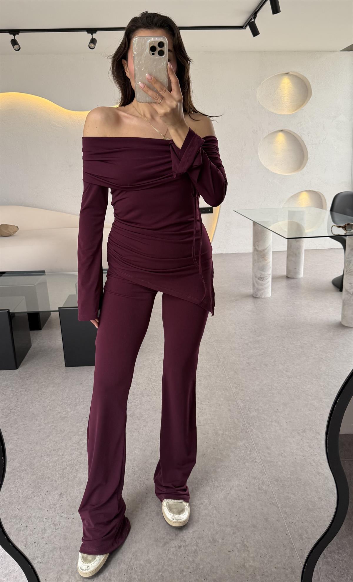 Montella Mürdüm Büzgülü Kayık Yaka Takım