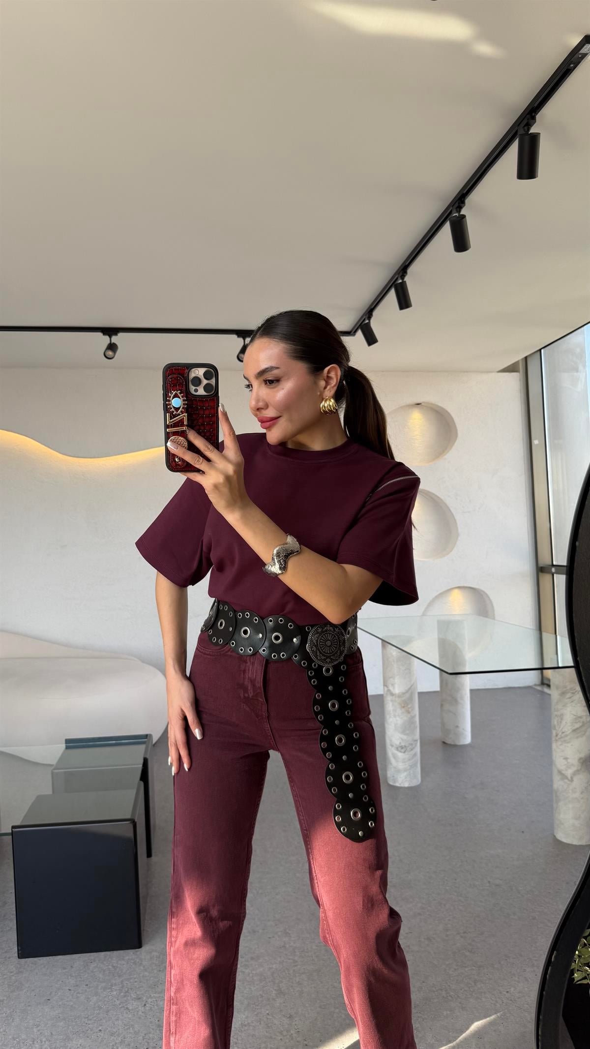 Montrose Bordo Koldan Fermuarlı Tshirt